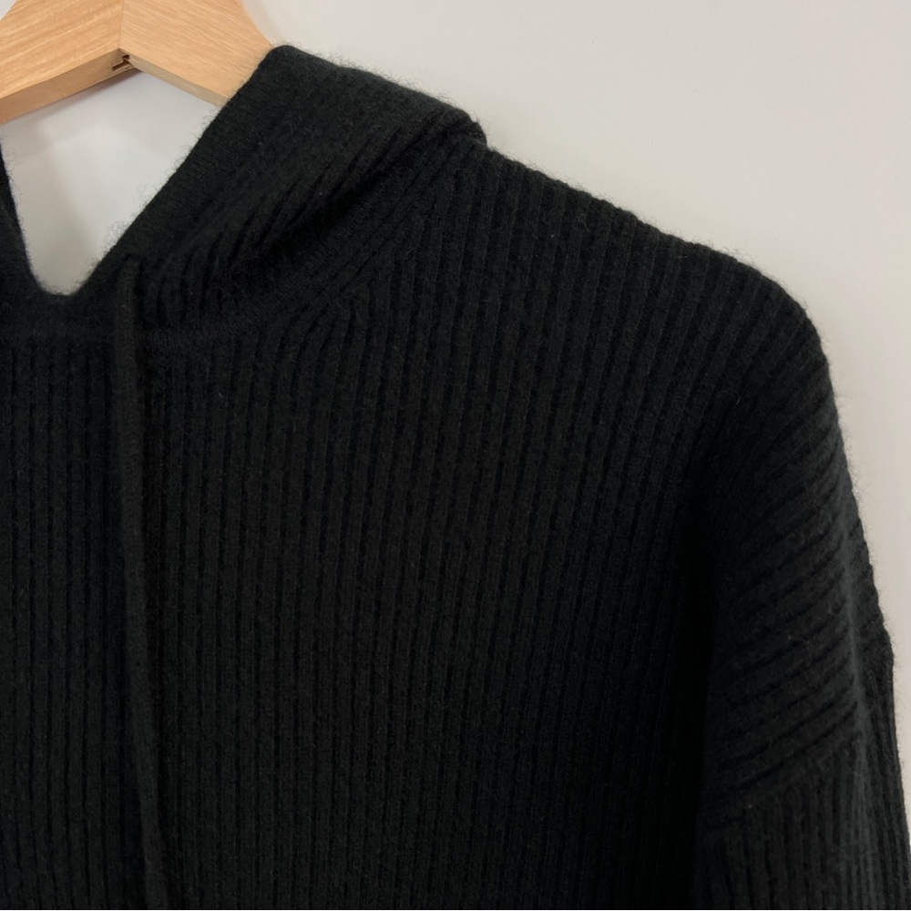 NWT Naadam Luxe Cashmere Ribbed Hoodie Pullover Sweater Black XS - Picture 3 of 11